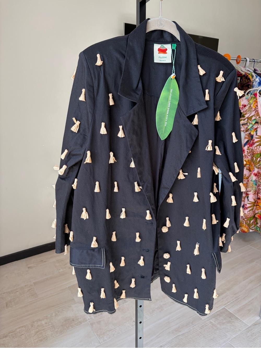 Farm Rio: Black Raffia Fringed Blazer - Picture 6 of 12